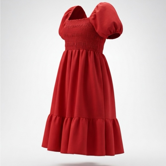 Isabel Maternity by Ingrid & Isabel Red Smocked Puffed Sleeve Tiered Dress - Picture 2 of 5